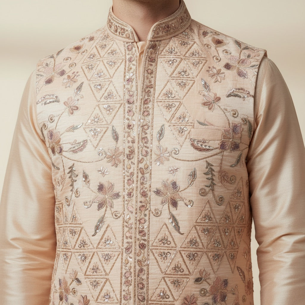 Peach Heritage Kurta Koti Set