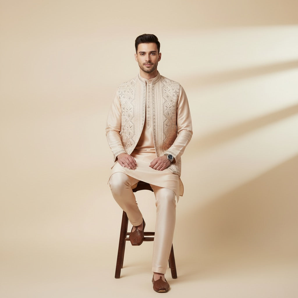 Peach Royale Kurta Koti Set