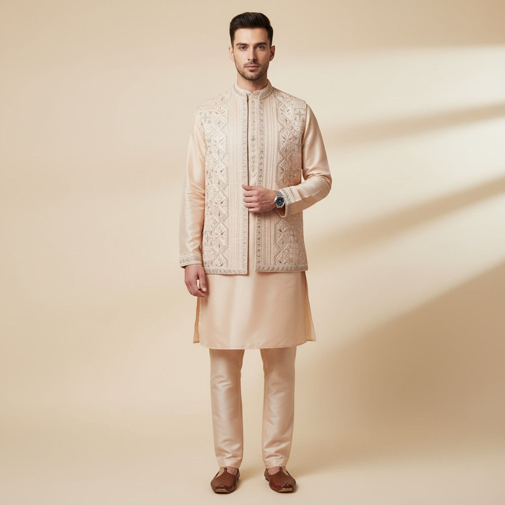 Peach Royale Kurta Koti Set