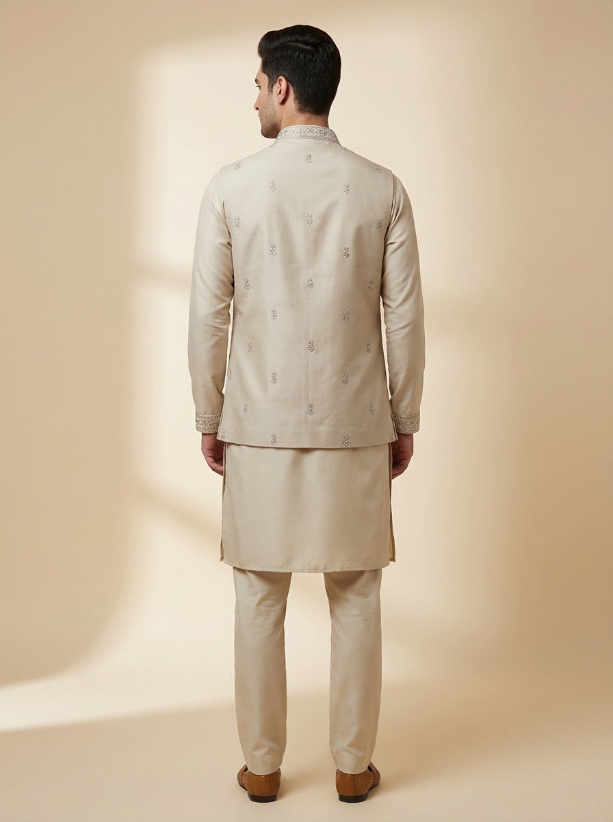 Antique Cream Royal Kurta Koti Set