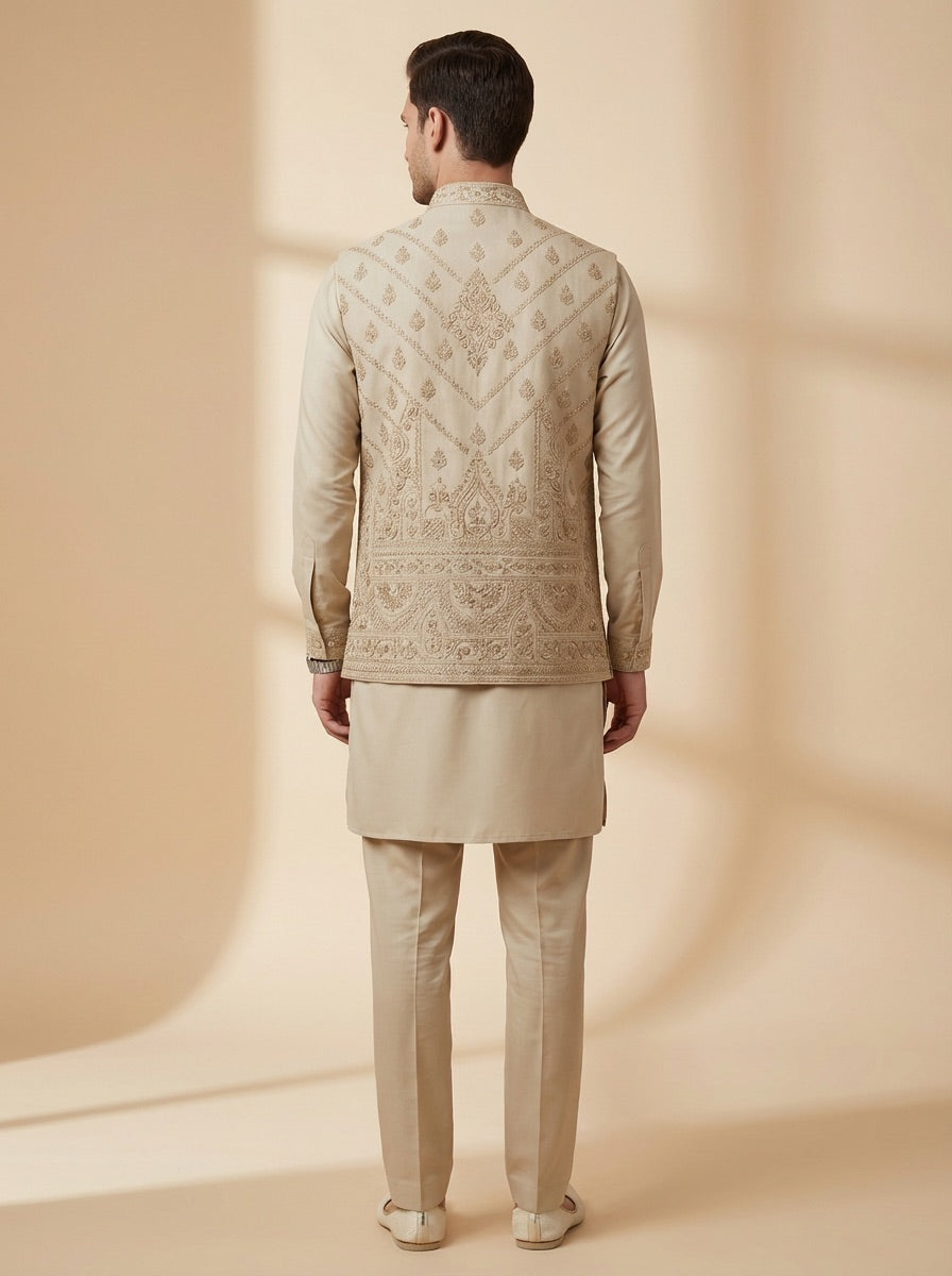 Classic Cream Kurta Koti Set