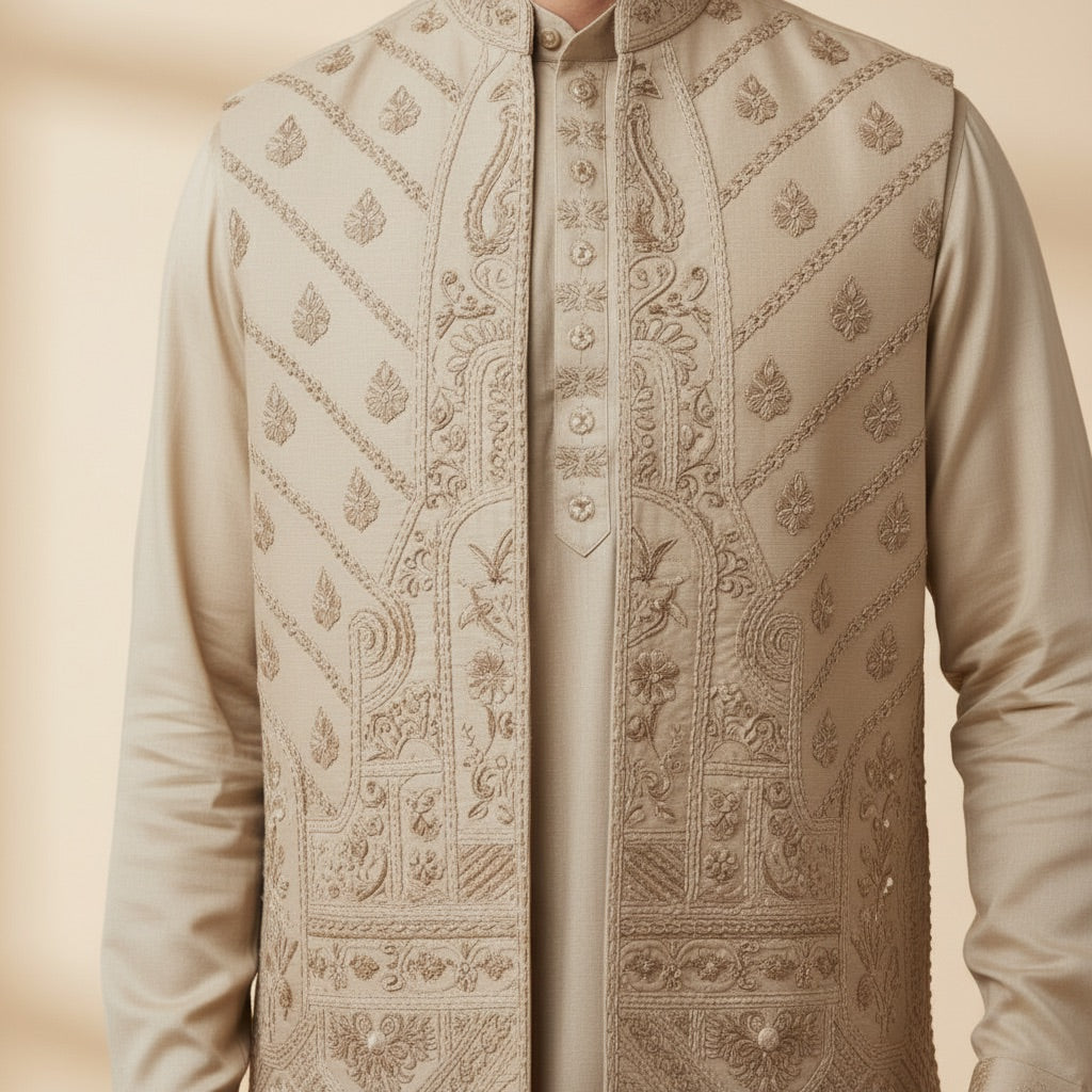 Classic Cream Kurta Koti Set