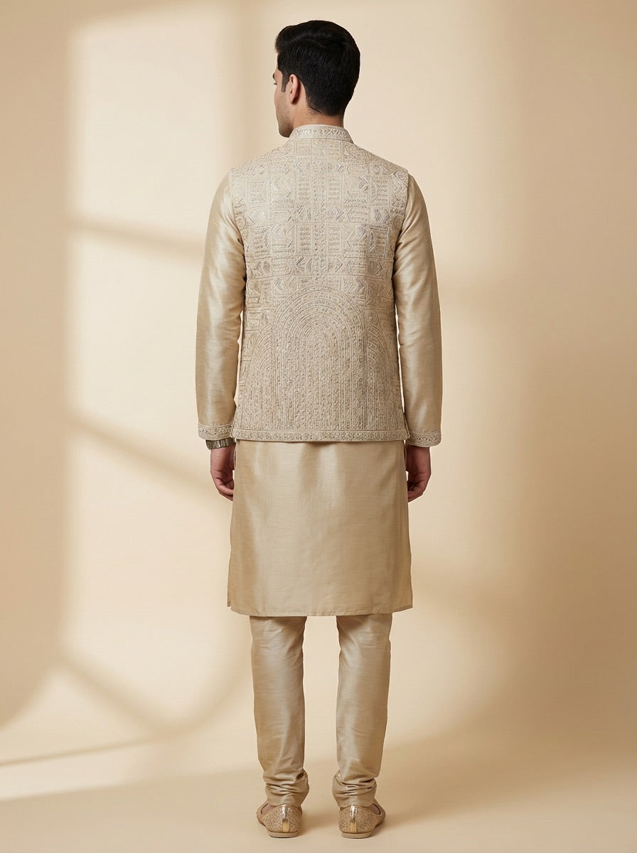 Classic Champagne Kurta Koti Set