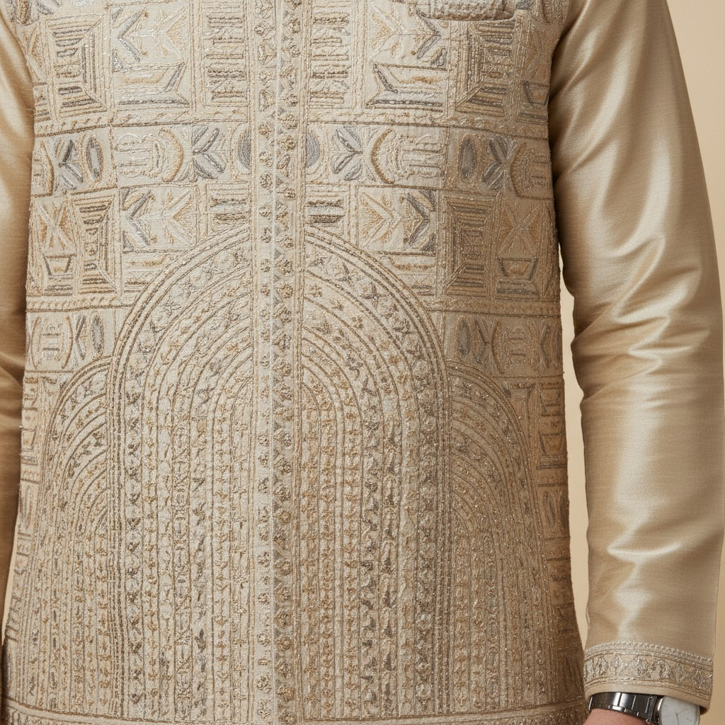 Classic Champagne Kurta Koti Set