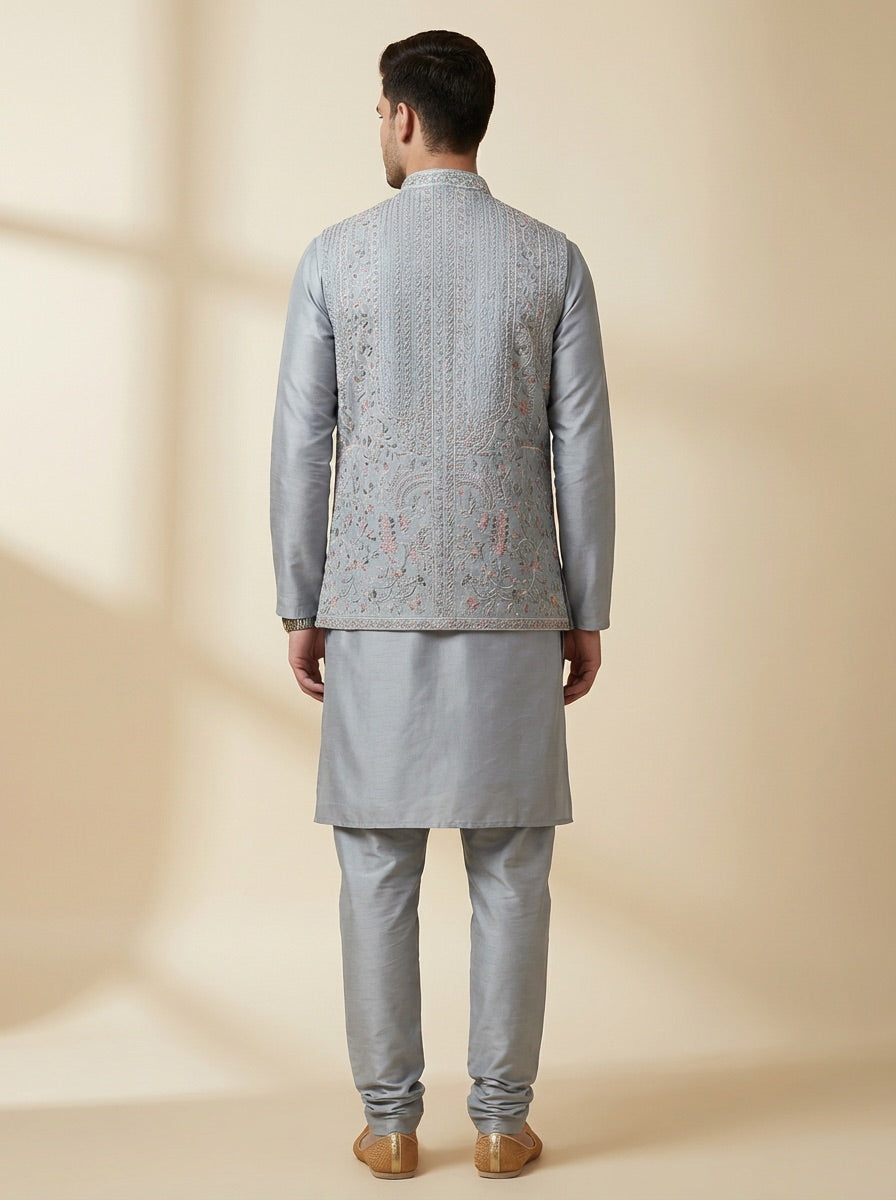 Silver Grey Kurta Koti Set