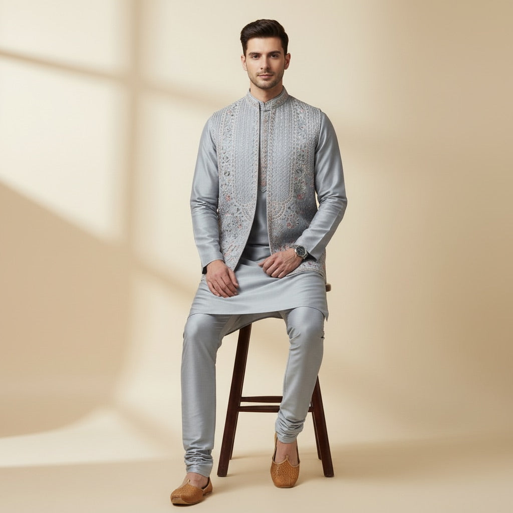 Silver Grey Kurta Koti Set