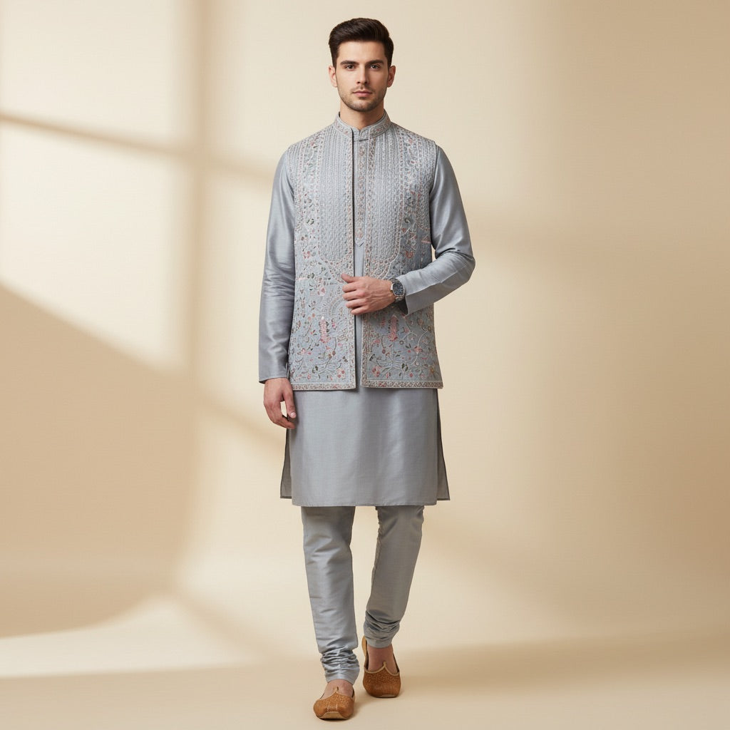 Silver Grey Kurta Koti Set