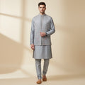Silver Grey Heritage Kurta Koti Set