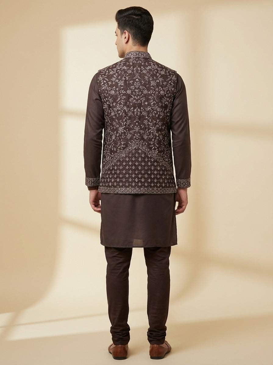 Midnight Brown Royal Kurta Koti Set