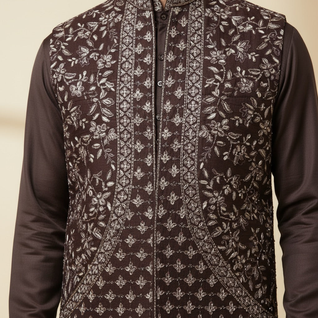Midnight Brown Royal Kurta Koti Set