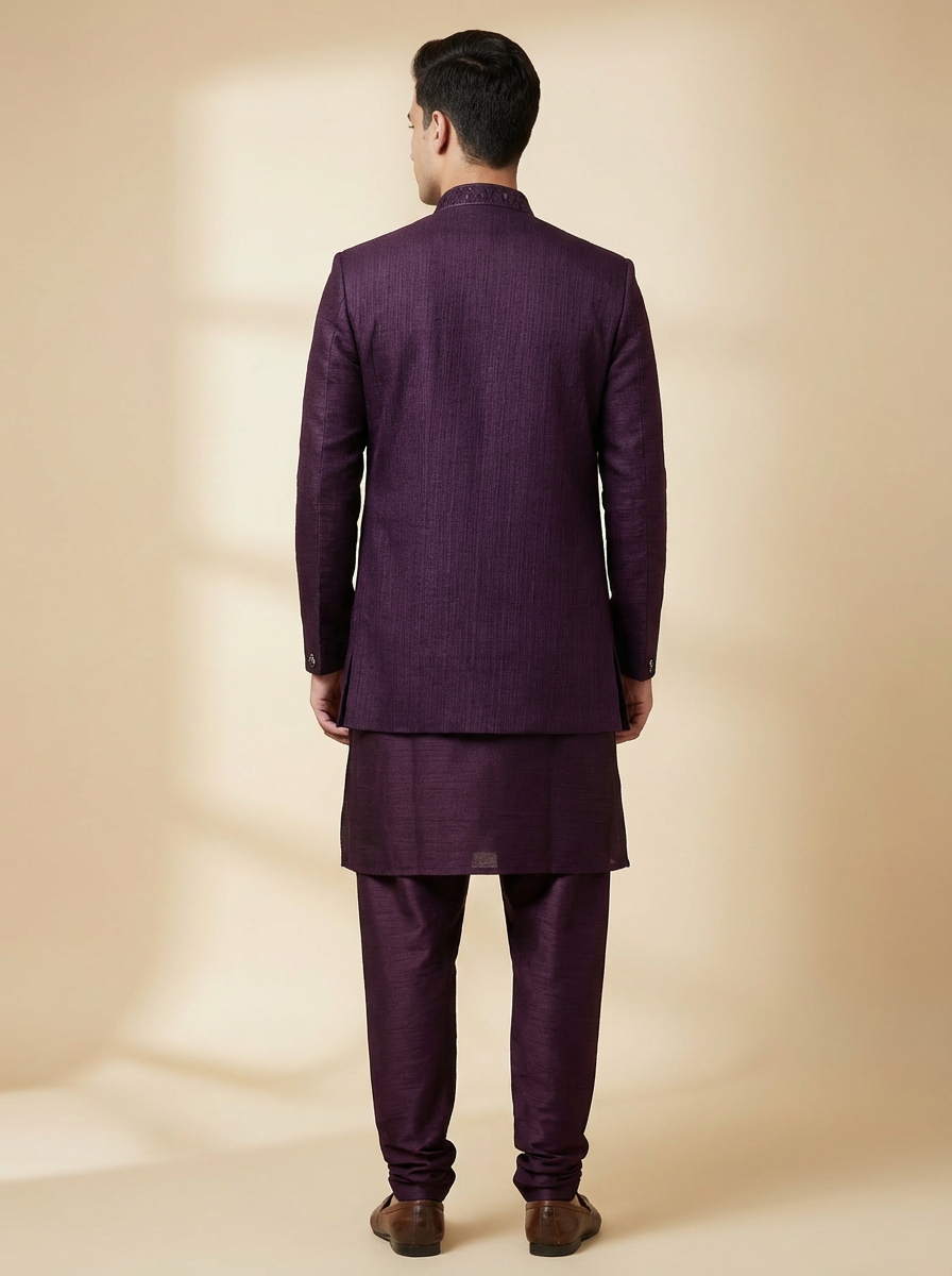 Wine Purple Kurta Koti Set