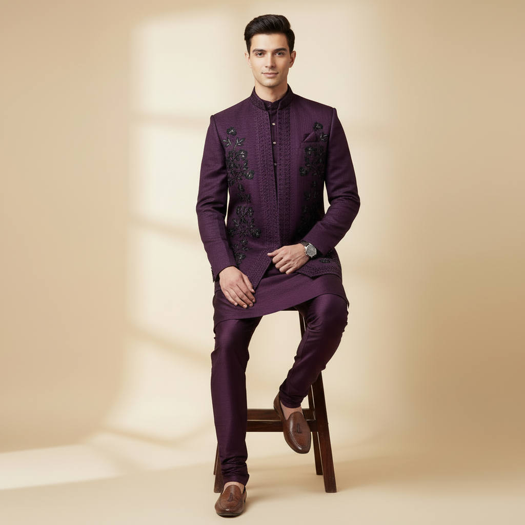 Wine Purple Kurta Koti Set