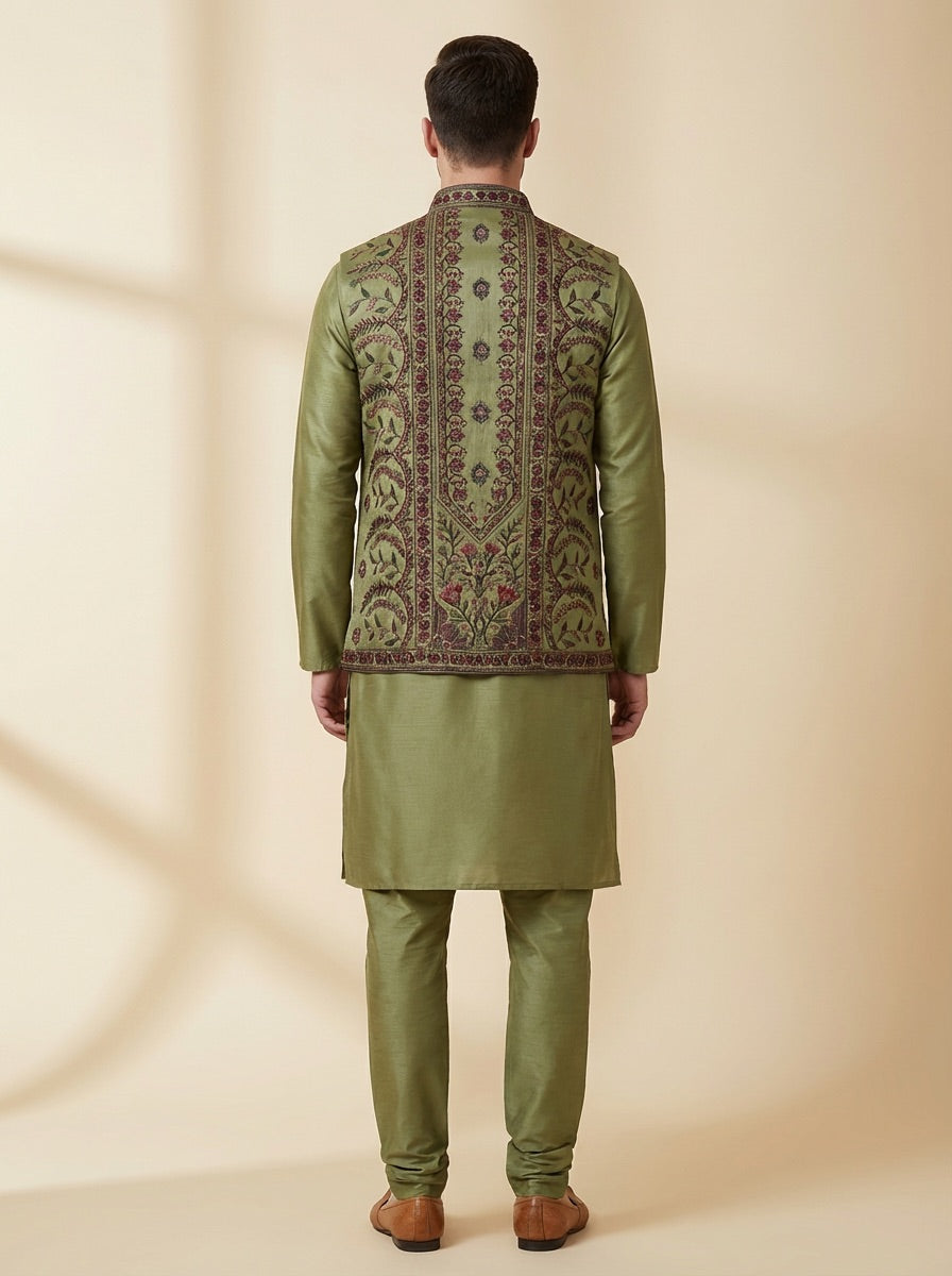 Olive Royal Kurta Koti Set