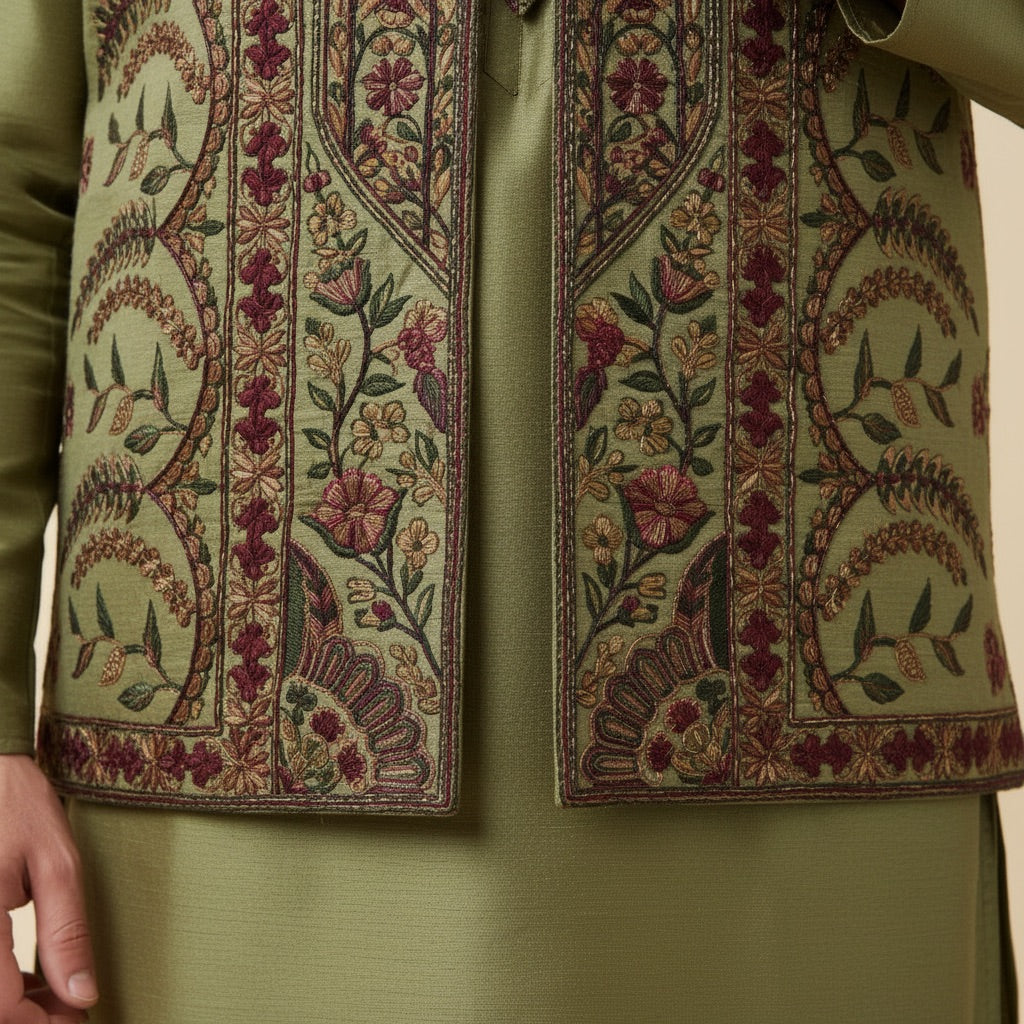 Olive Royal Kurta Koti Set