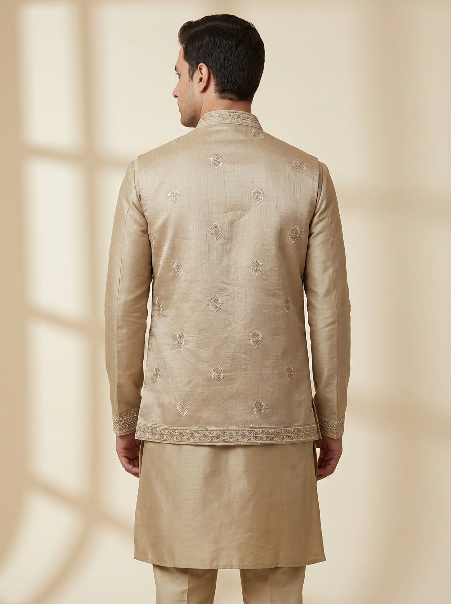Royal Champagne Gold Kurta Koti Set