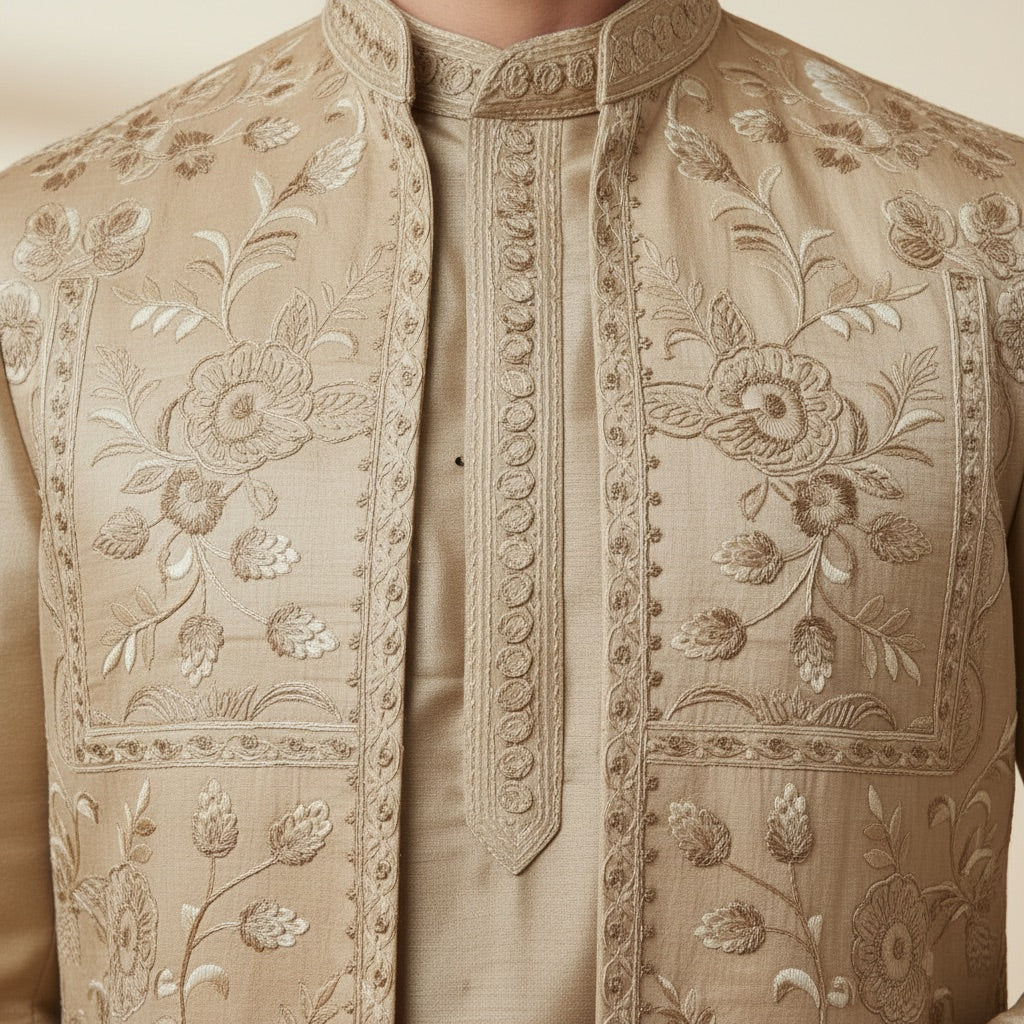 Royal Champagne Gold Kurta Koti Set