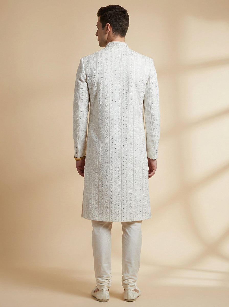 Ivory Vertical Motif Sherwani Set
