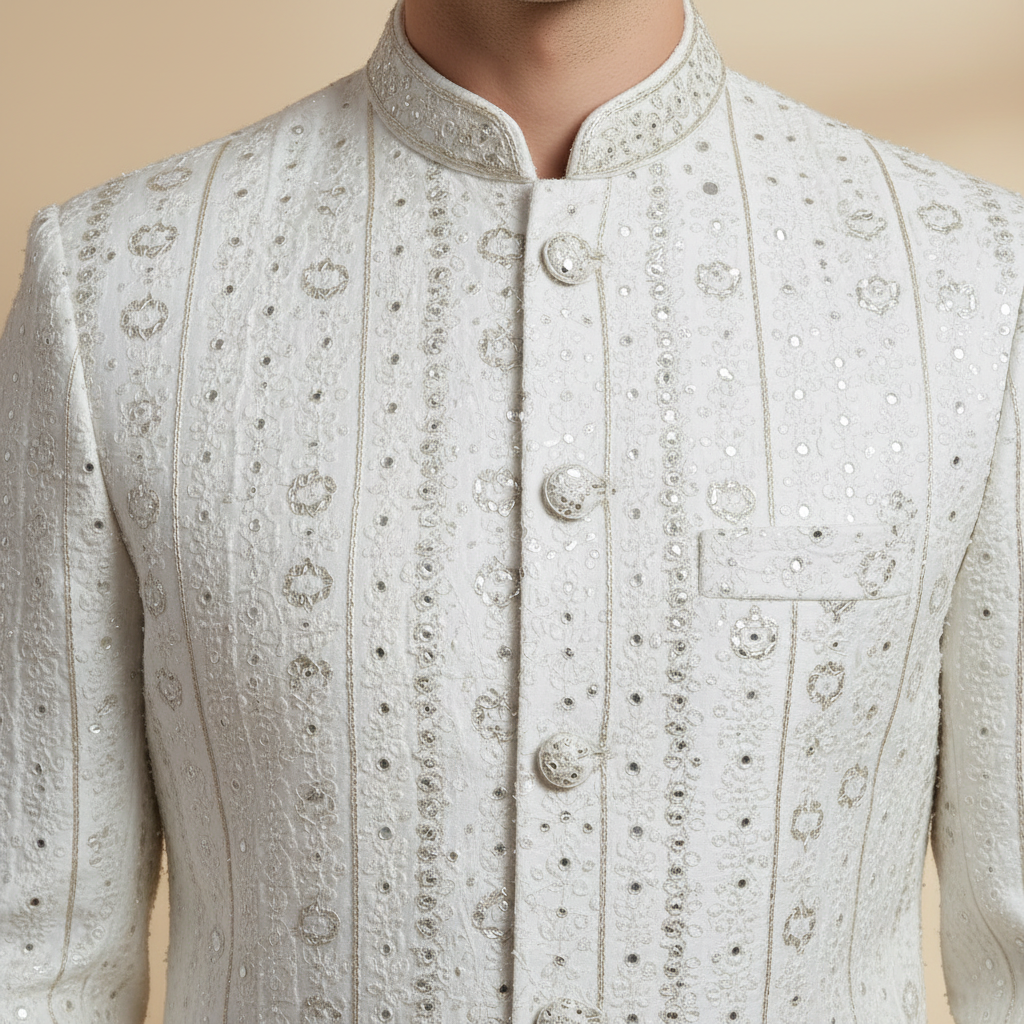 Ivory Vertical Motif Sherwani Set
