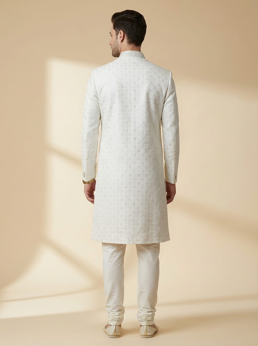 Ivory Classic Self-Weave Sherwani Set