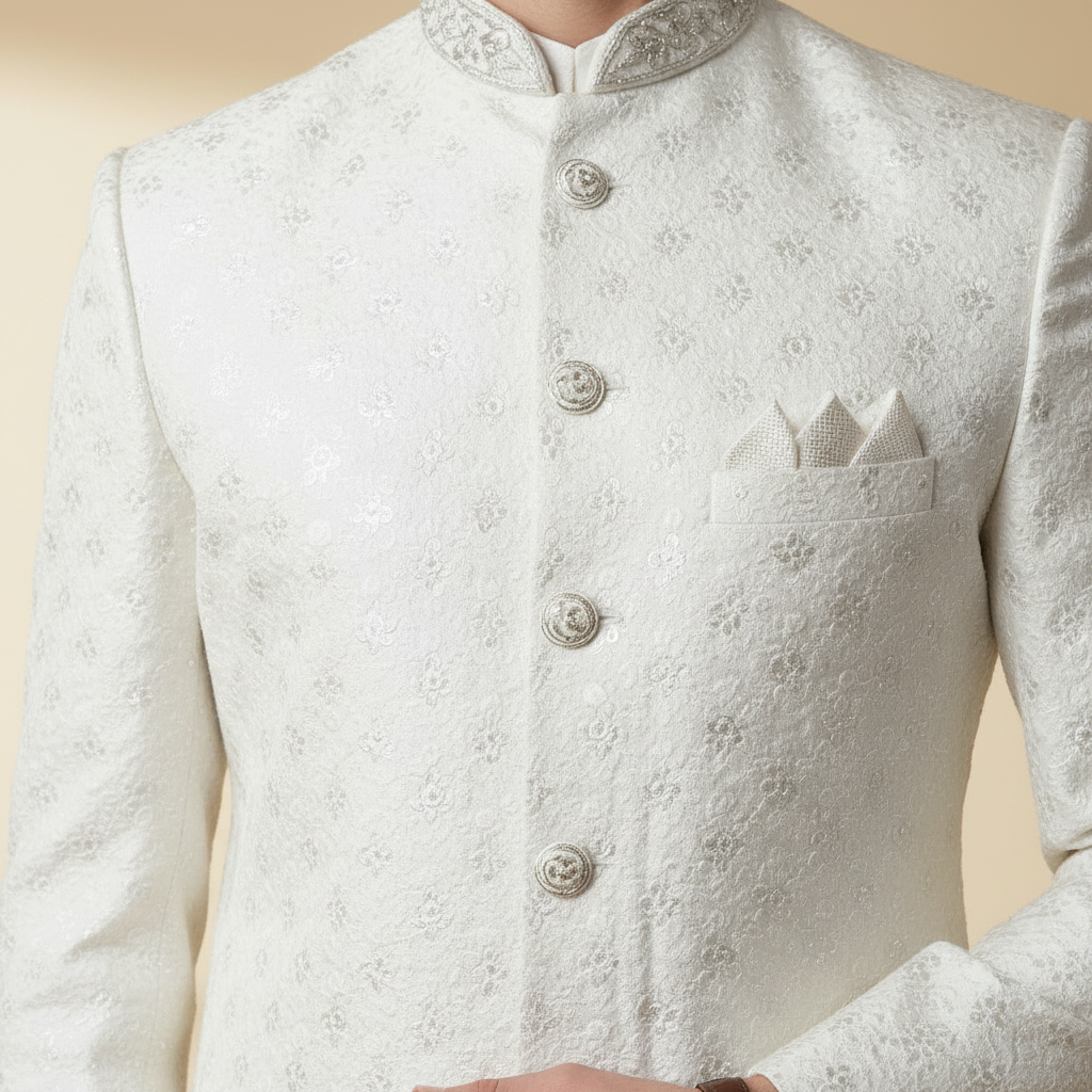 Ivory Classic Self-Weave Sherwani Set