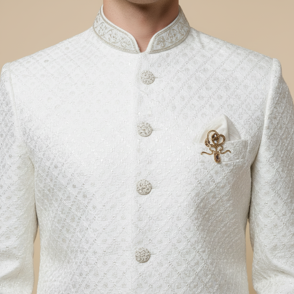 Ivory Royal Brocade Sherwani Set