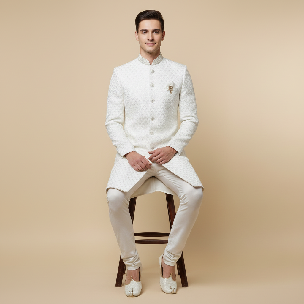 Ivory Royal Brocade Sherwani Set