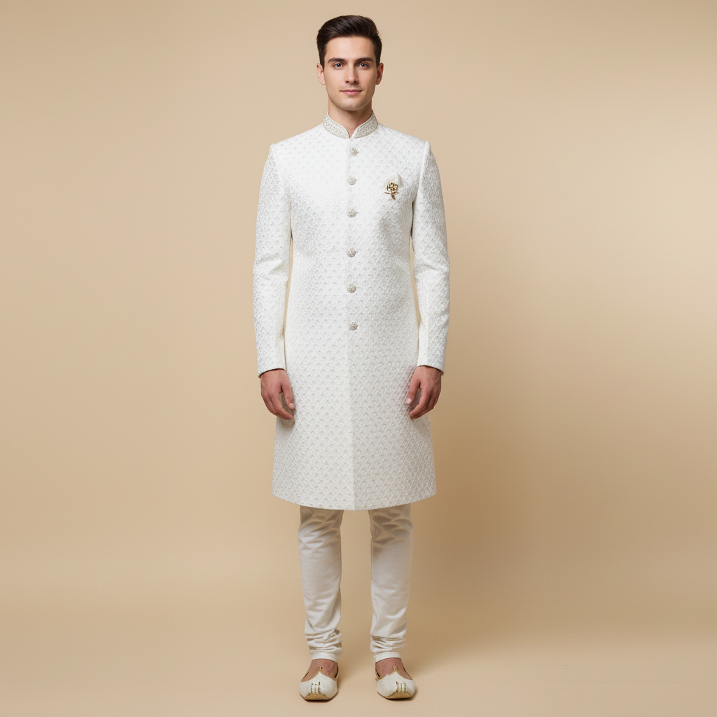 Ivory Royal Brocade Sherwani Set