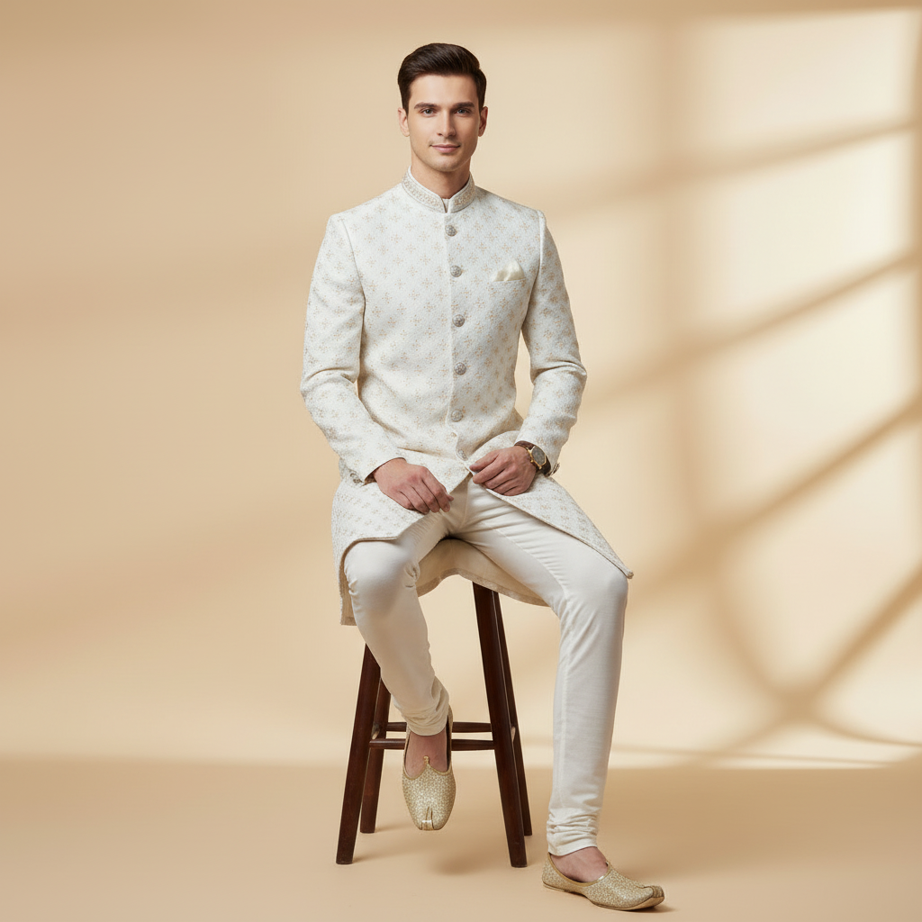 Regal Ivory Buttoned Sherwani Set