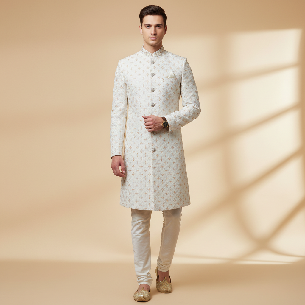 Regal Ivory Buttoned Sherwani Set