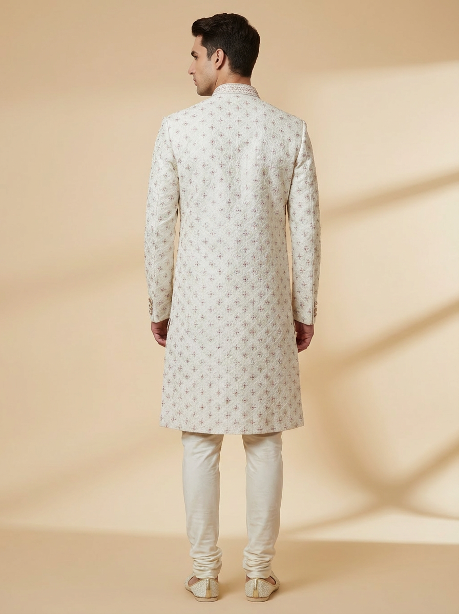 Ivory Cross-Motif Sherwani Set