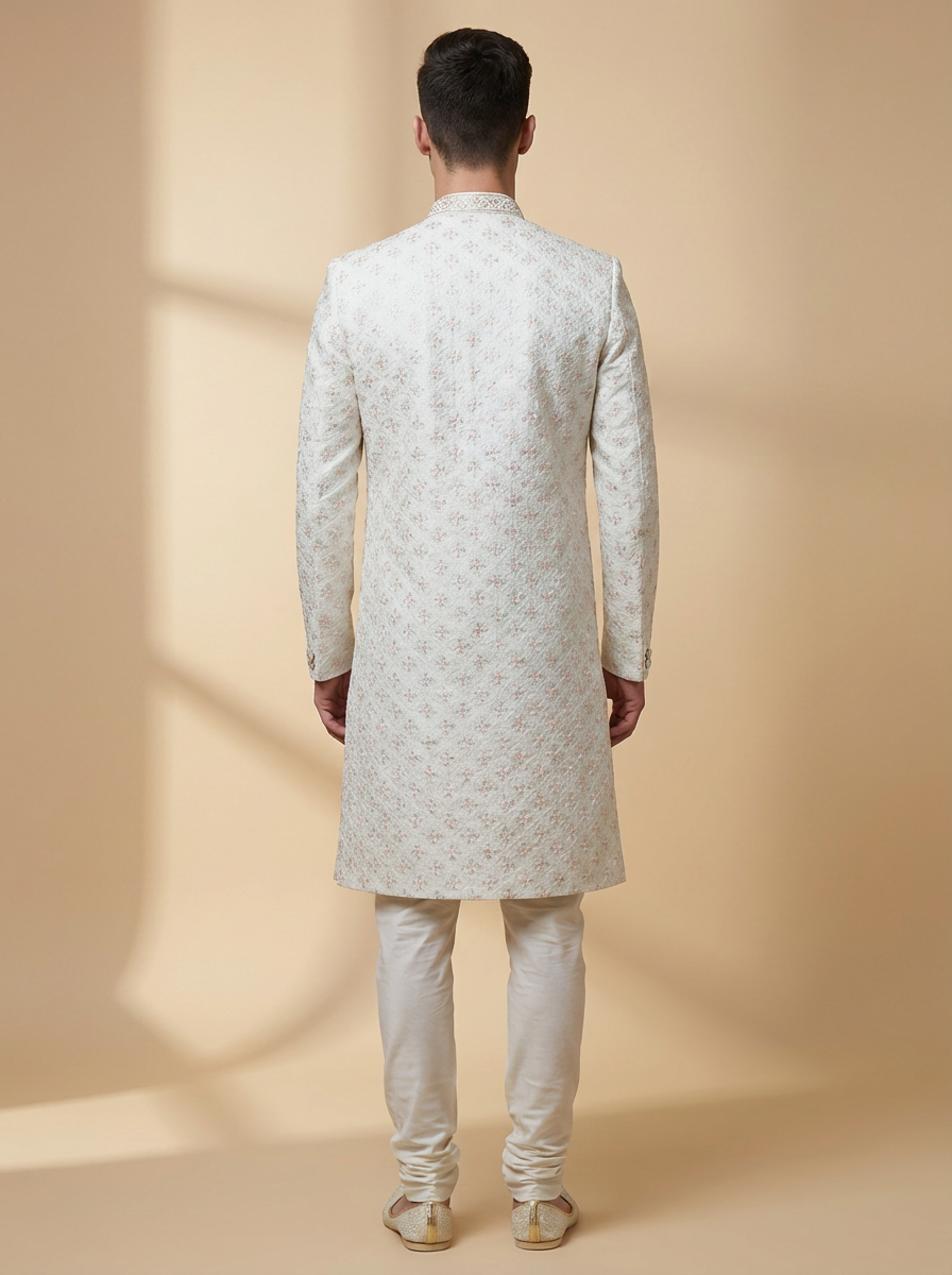 Minimal White Luxe Sherwani Set