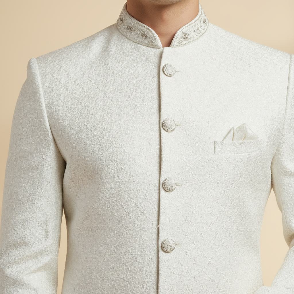 Snow White Minimal Sherwani Set