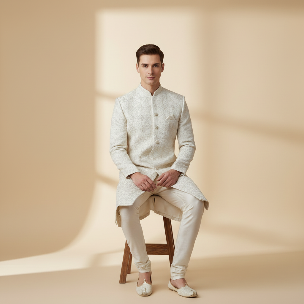 Ivory Luxe Patterned Sherwani Set
