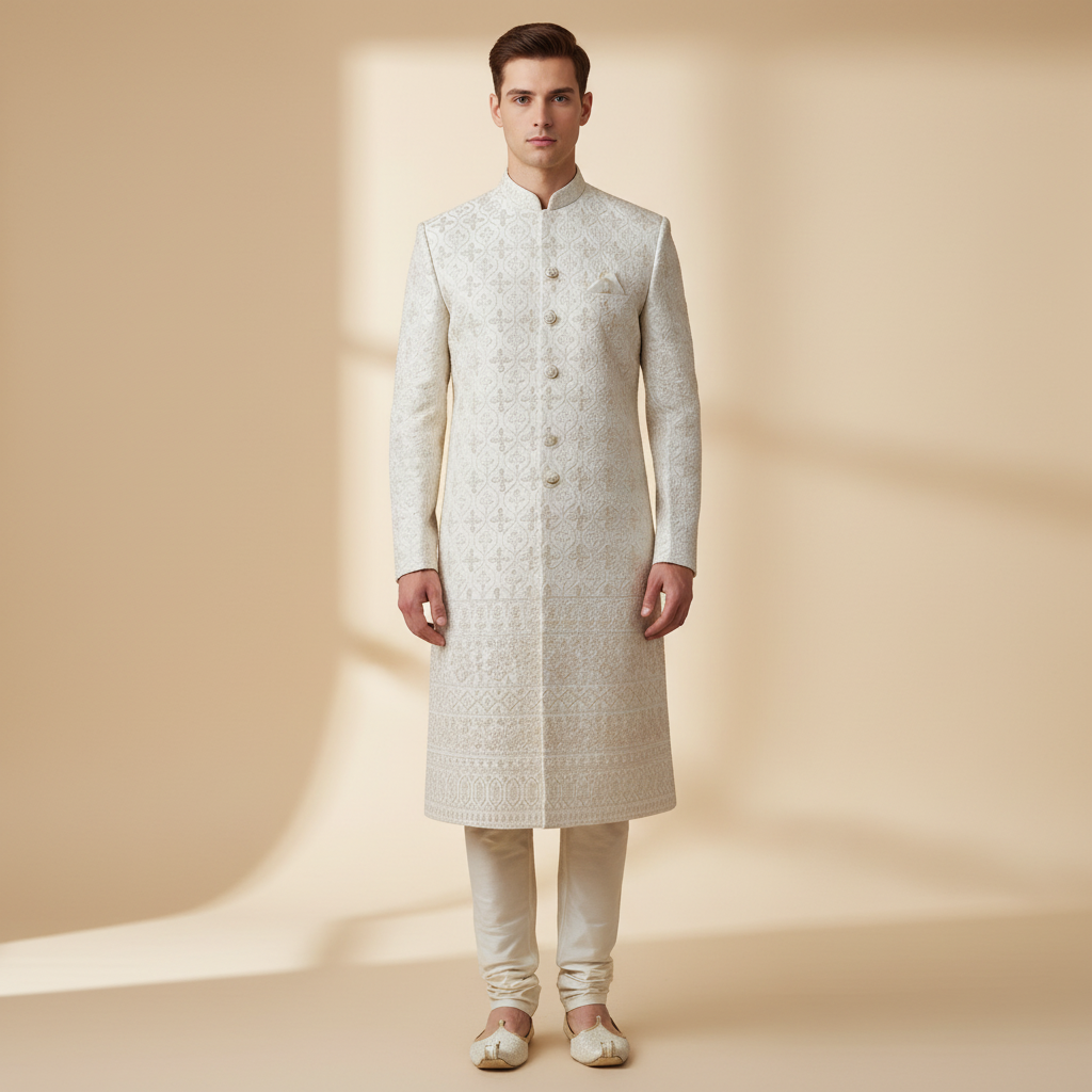 Ivory Luxe Patterned Sherwani Set