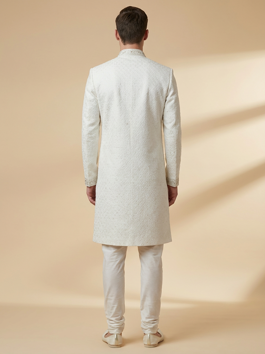 Regal Ivory Chain-Detail Sherwani Set